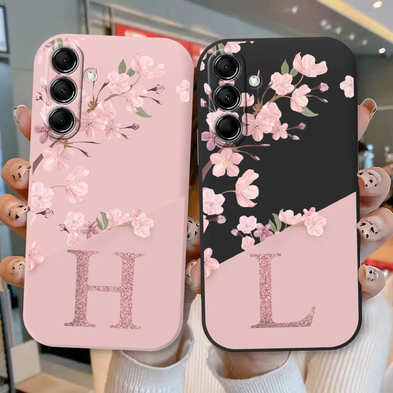 Initial Letter A Z Case For Samsung Galaxy A54 5G Cover Pink Flowers Soft Silicone Back Funda For Samsung A 54 Coque Bumper Bags