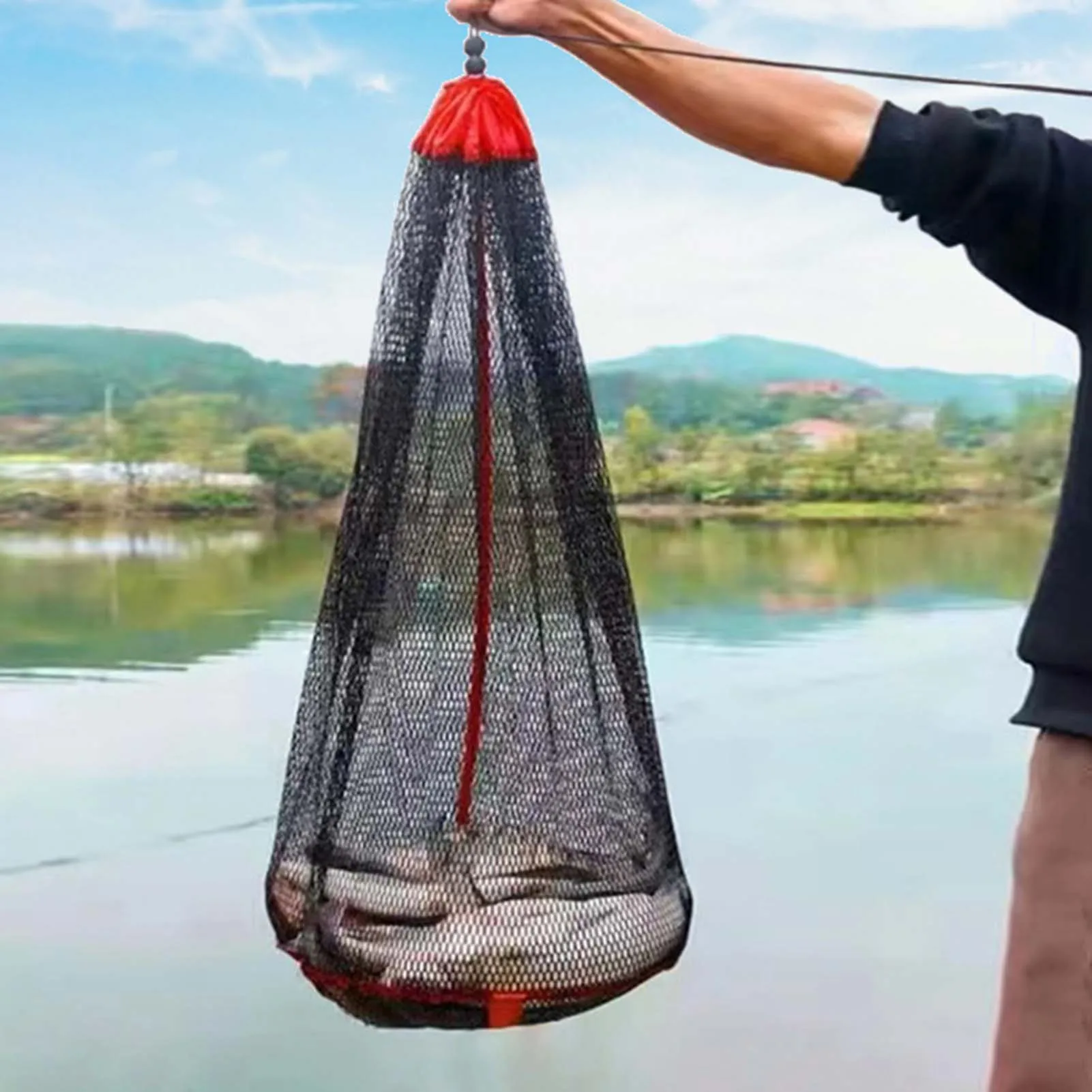 Fishing Mesh Bag Folding Fishing Fishing Gear Thickening Small Grid Nets Live Fish Nets Bag Bundle Mouth Net Bag Fishing Supply