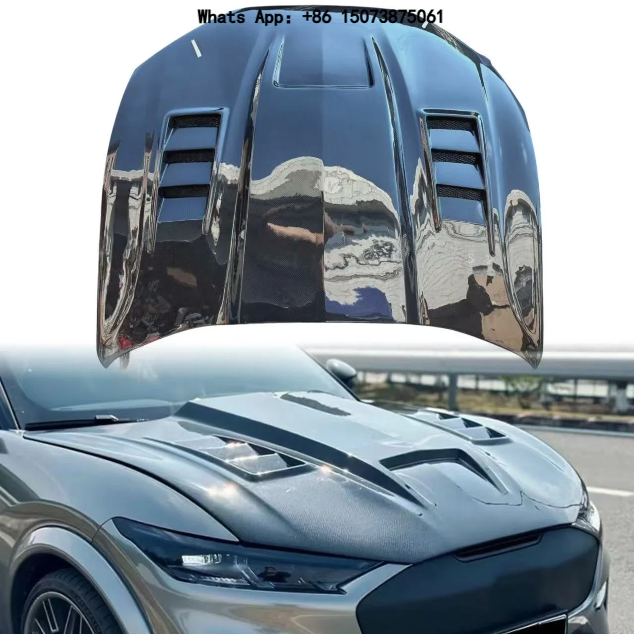 Carbon Fiber Fr-ont Engine Hood Bonnet Cover for Fo-rd Mustang Mach-E GT 2021+ Frunk Lid Replacement Exterior Tuning Body Kit