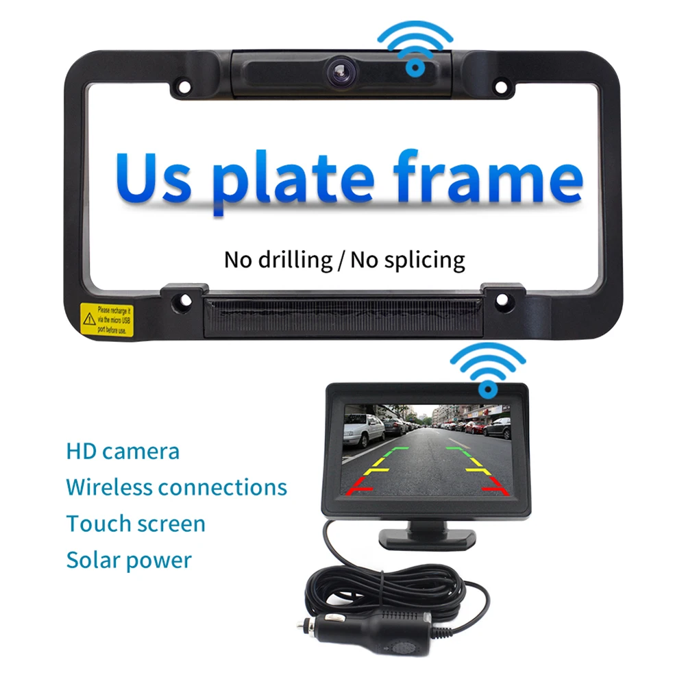 Solar Powered US Car Wireless Rear View Backup Camera Digital License Plate Frame For Car Truck Bus Trailer Accessories
