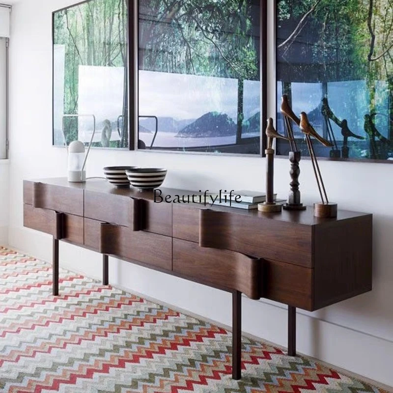 

Nordic entrance cabinet medieval entrance table simple modern black walnut entrance cabinet