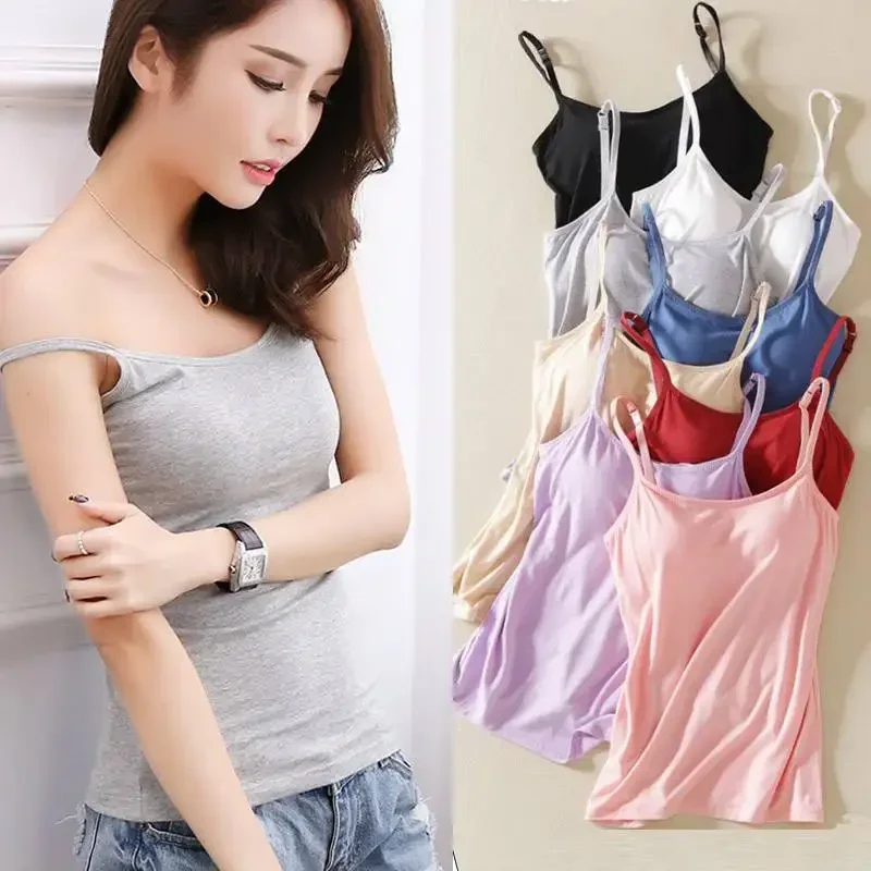 Tank Top Women Pad Bra Bustier Bralette Top Solid Color Built In Bra Padded Camisole Ladies Tank Tops Camisole Sling