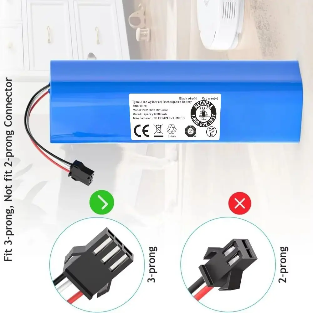 6500mAh Li-ion Replacement Battery Pack for Xiaomi Lydsto R1 Viomi S9 Roidmi Eve Plus Robot Vacuum Cleaner.