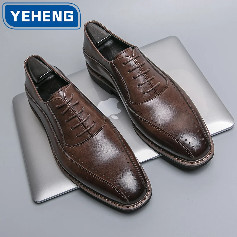 Mens Shoes British Gentleman Formal Dress Shoes Retro Designer Lace Up Minimalist Oxfords Party Wedding Business Office Footwear