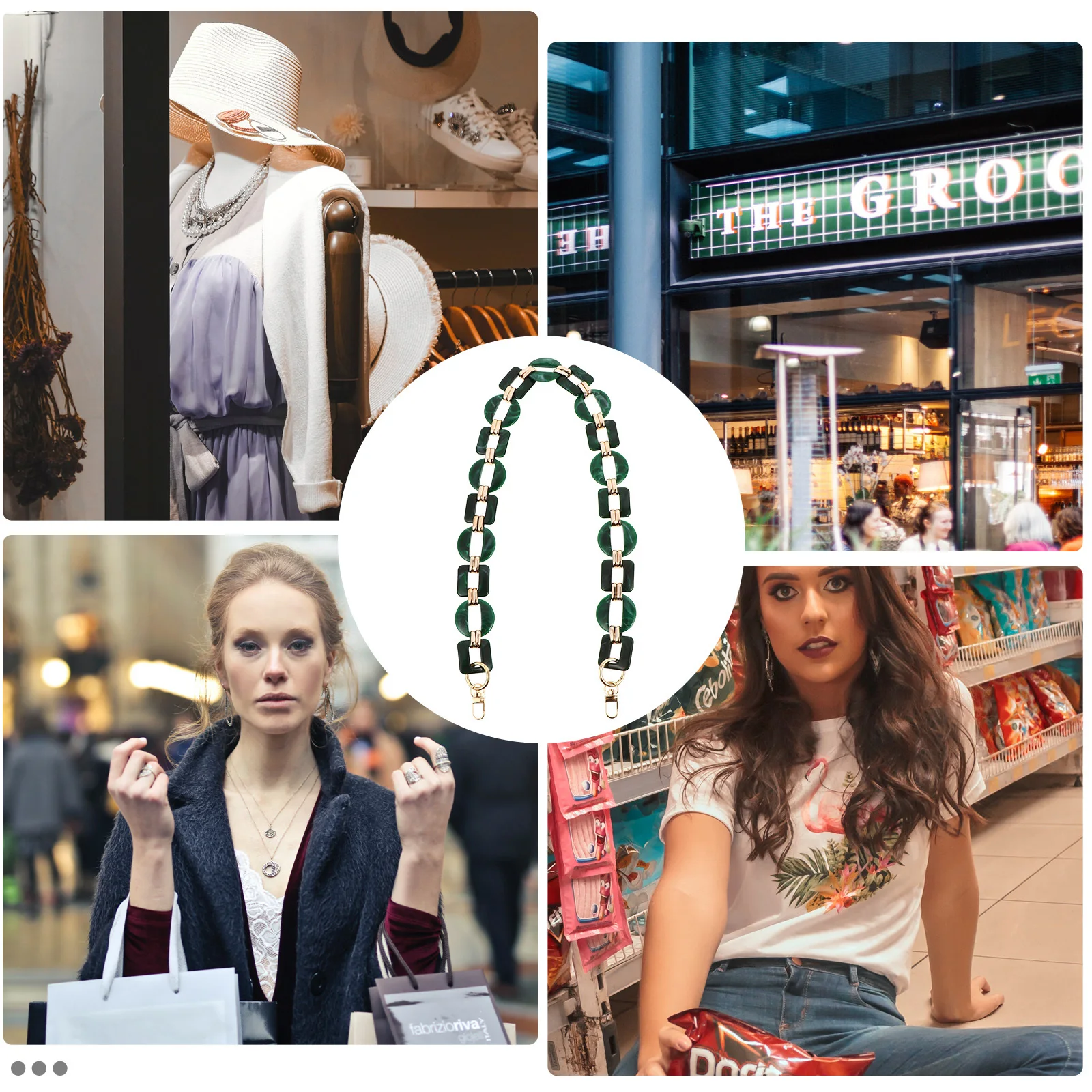 레진 백 체인 레트로 컬러 대비 창의적인 장식 스트랩 탈부착 가능한 교체용 가방 액세서리 가볍고 휴대 가능