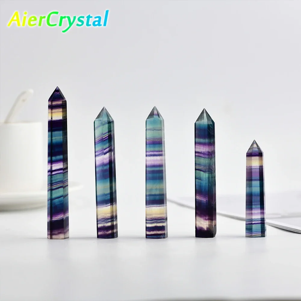 Natural Color Fluorite Obelisk Crystal Healing Stone Natural Quartz Decoration Reiki Polished Point Stone Craft Gift