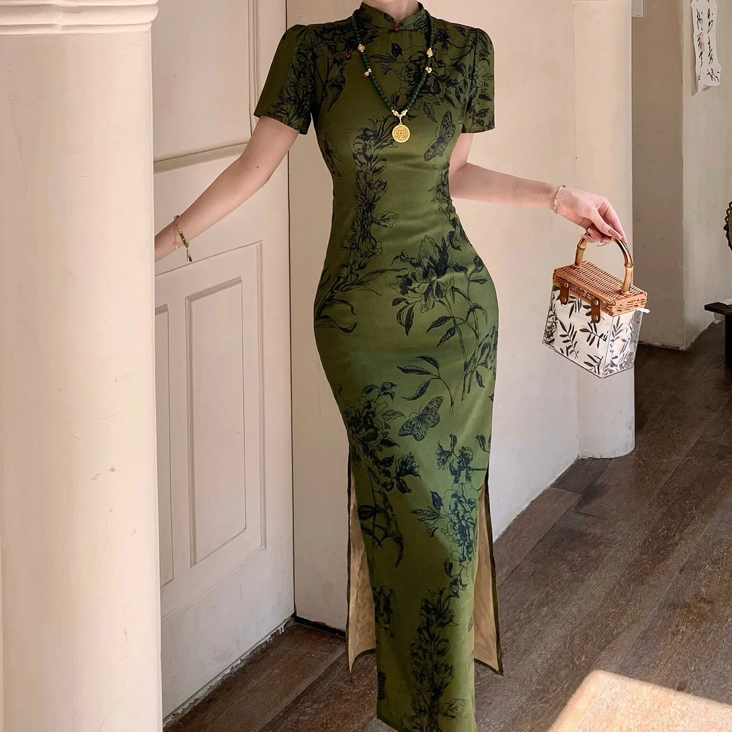 Green Improved Cheongsam Women Sexy Short Sleeve Qipao New Chinese Style Dress Summer New Vestidos Print Chinese Dresses Qipao