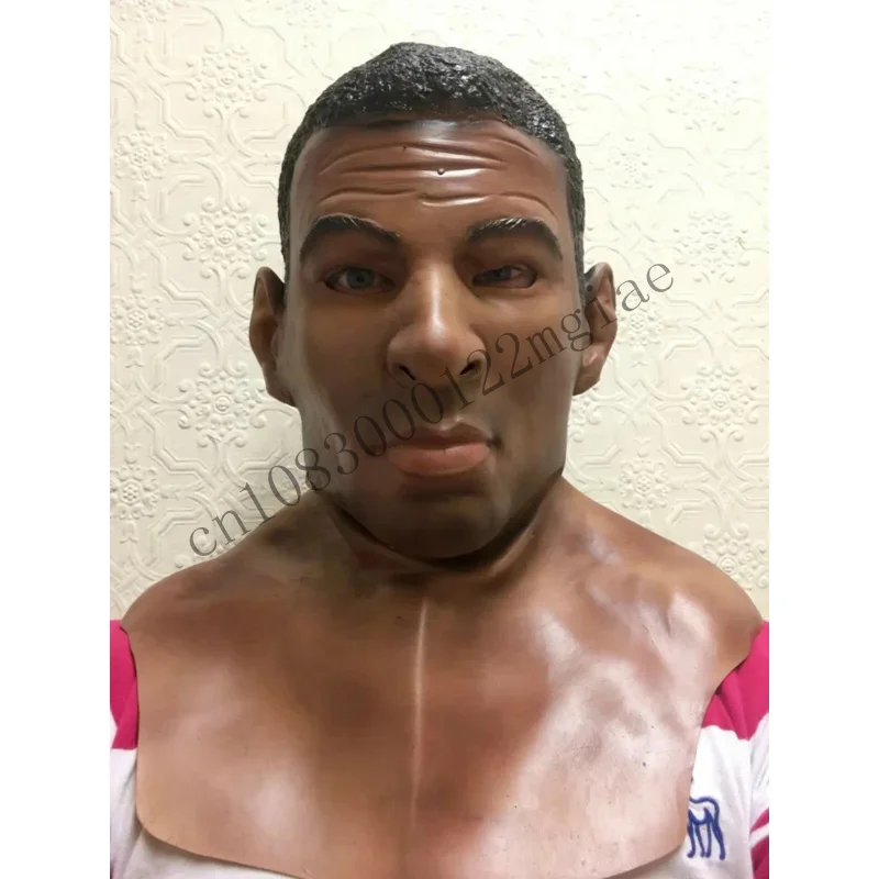 Realistic Black Man Male Model Latex Mask Disguise Boxer Ali Full Overhead Costume Accessory CMM221