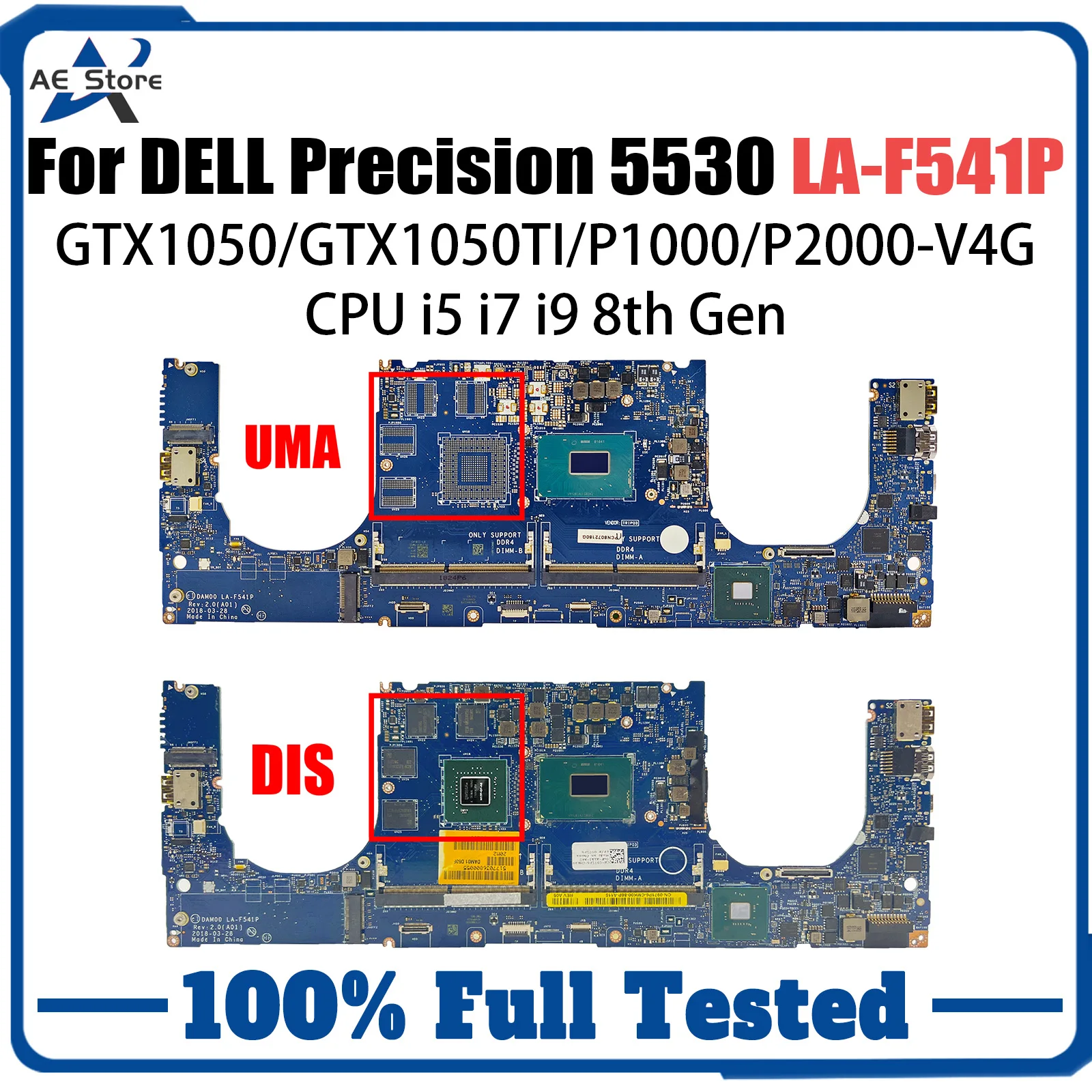 

For Dell Precision 5530/XPS 15 9570 laptop motherboard LA-F541P with I5 I7 I9 CPU GTX1050/GTX1050TI/P1000/P2000 100% Tested