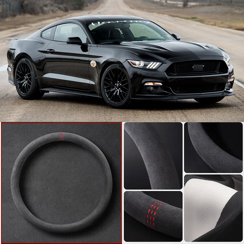 

Alcantara Anti-Slip Black Suede Leather Car Universal Steering Wheel Cover For Ford Mustang Car Accessories