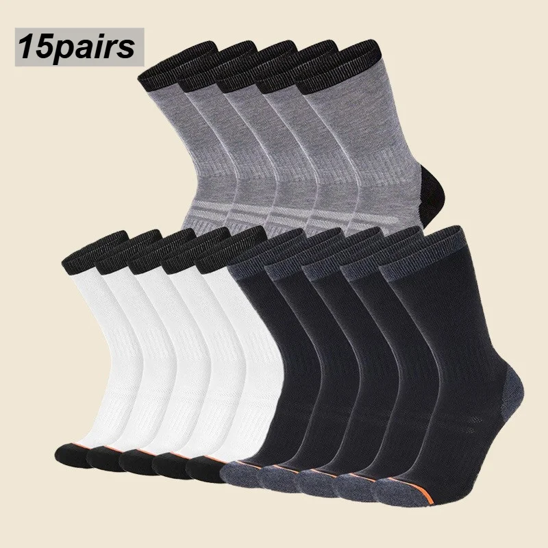 15 زوجًا من الجوارب الرجالية ذات اللون الصلب متوسطة الرقبة قابلة للتنفس، ماصة للرطوبة، ومناسبة للارتداء اليومي والنقل #1