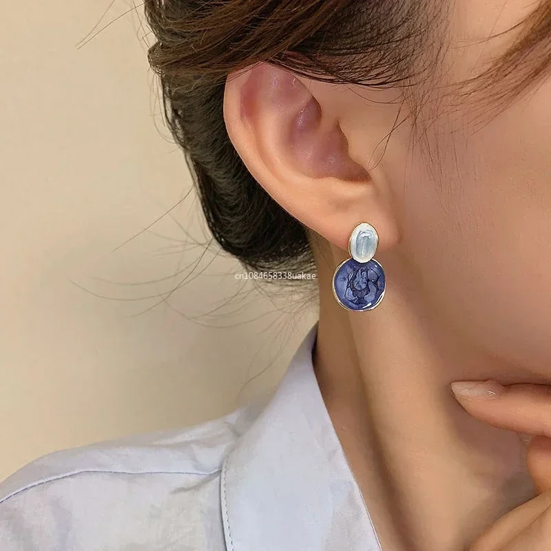 Fashion Vintage Resin Geometric Drop Earrings for Women Charms Elegant Irregular Blue Pendant Earrings Jewelry Party Gifts 2024