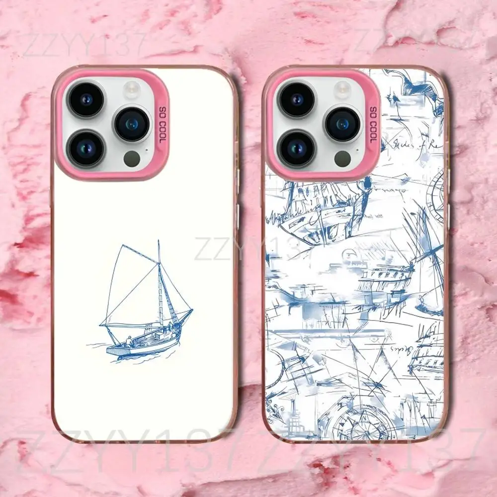 

Sailing Ship Boat Phone Case For iPhone 16,15,14,13,12,11,8,7,Pro,Max,Plus,Mini,XS,SE Candy Matte Shockproof Pink Cover