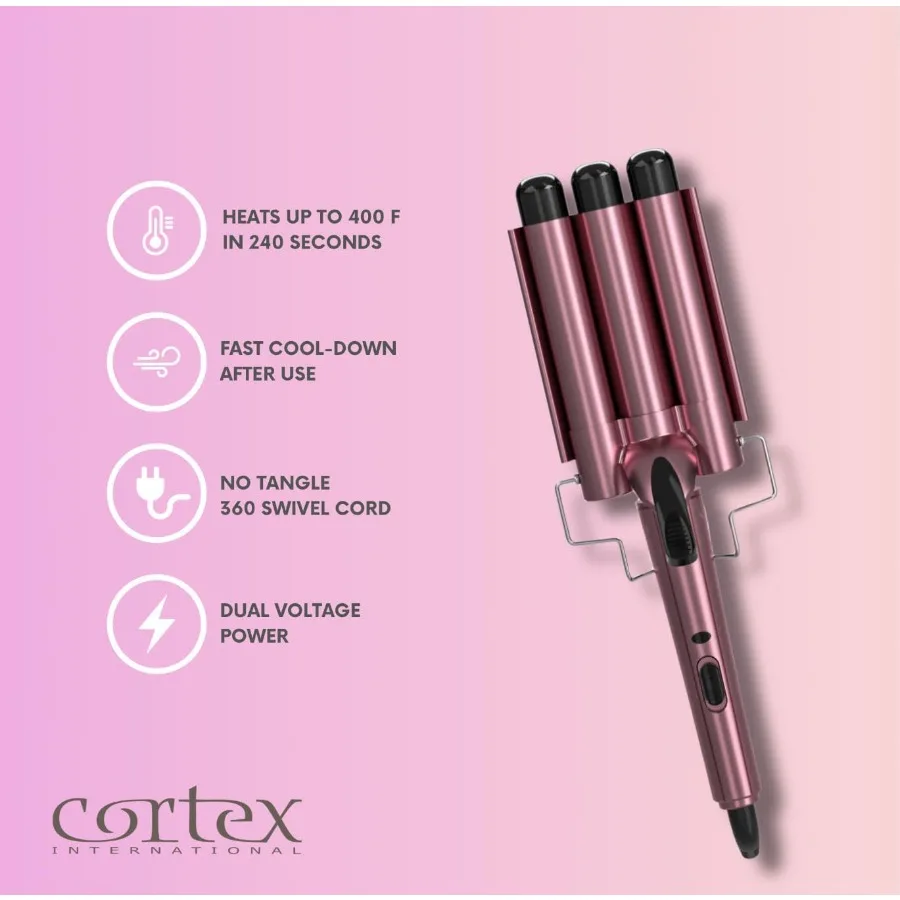 Cortex Beauty Wave Maker 3-Barrel Waver für Haare in Rosa mit professionellen Styling-Resulteten und langlebigem Design
