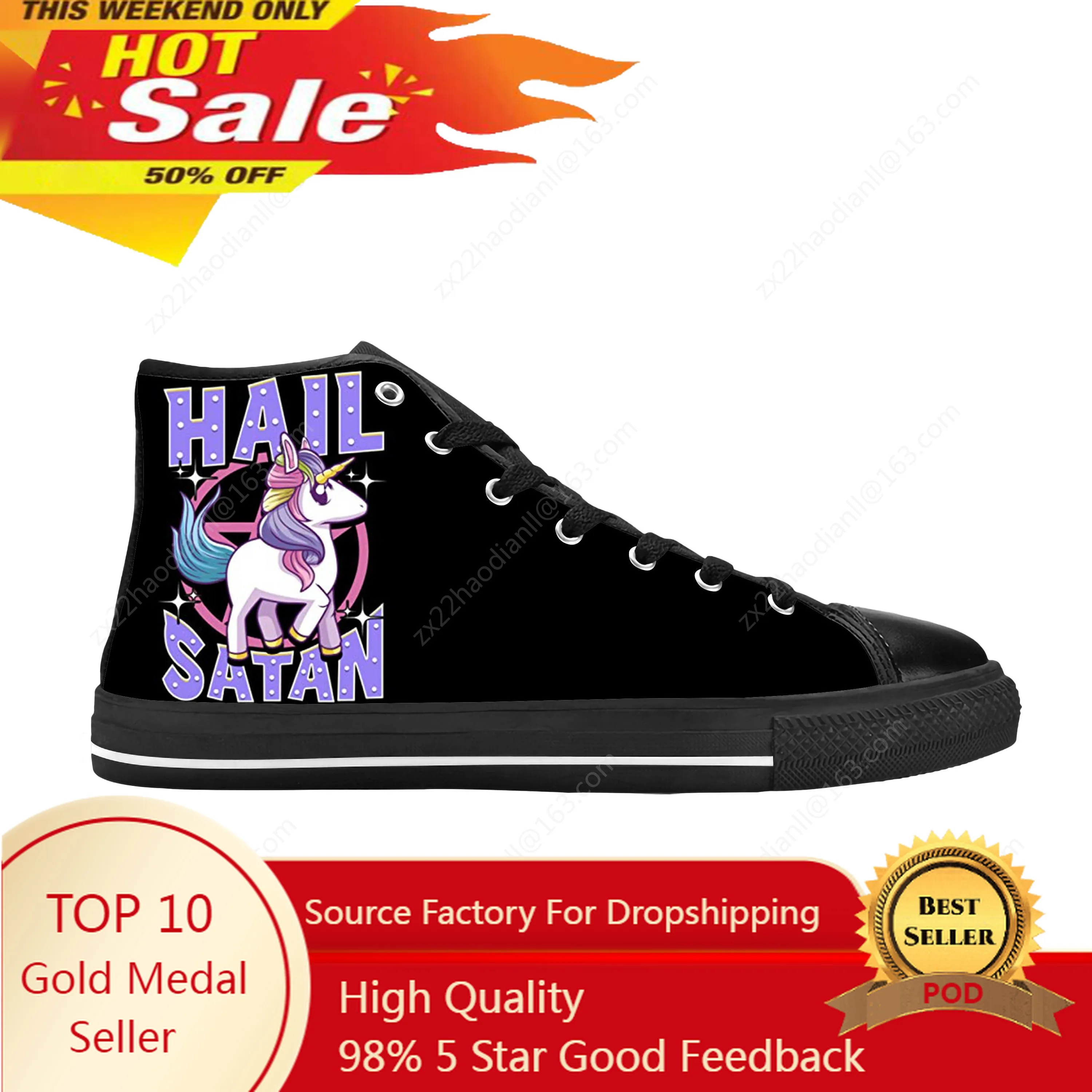 

Hail Satan Death Metal Unicorn Rainbow Satanic Casual Cloth Shoes High Top Comfortable Breathable 3D Print Men Women Sneakers