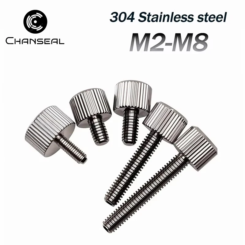 304 Stainless Steel Thumb Screws M2 M2.5 M3 M4 M5 M6 M8 Flat Round Head Knurled Head Manual Adjustment Screws Thumb Bolts