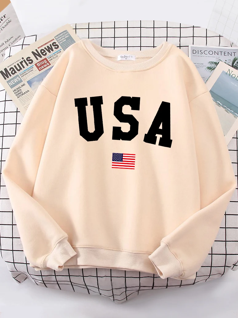 Usa American Flag Patriotic Street Hoody Women simple Oversize Sweatshirt Street All-match Clothing Hipster S-XXL Female Tops