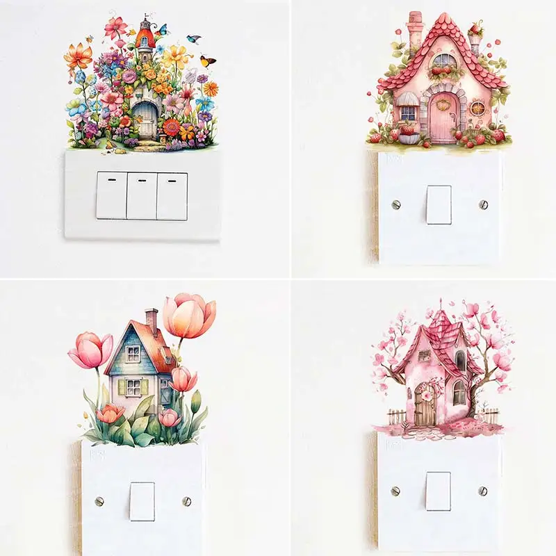 Plants Flowers House Switch Sticker Wall Stickers living Room Socket Light Switch Background Self-adhesive Decoration M1042