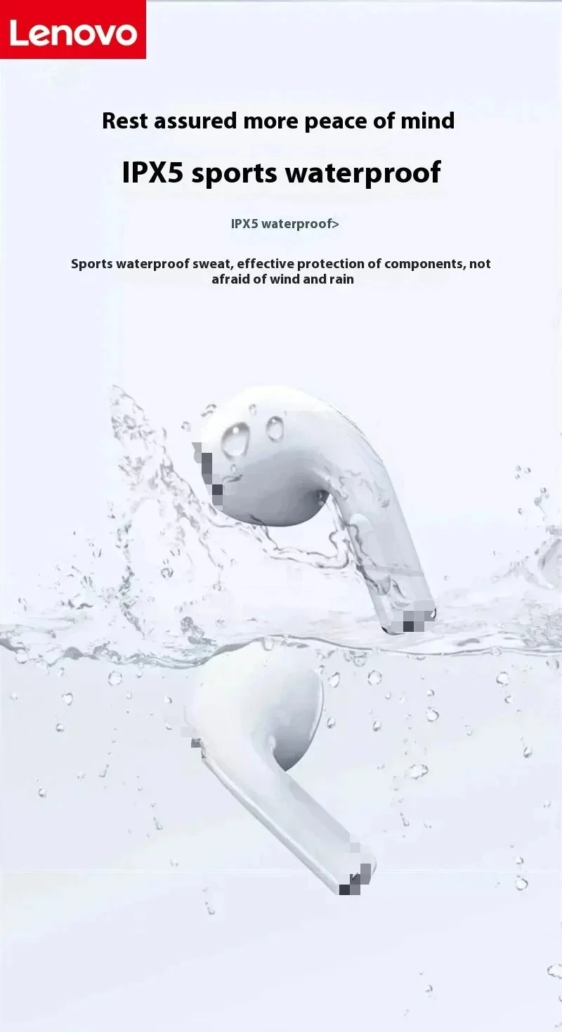 Lenovo Wireless Headset Mini Bluetooth 5.3 Headphones Sleek Design Superior Sound Quality Long Battery Life for iPhone Xiaomi