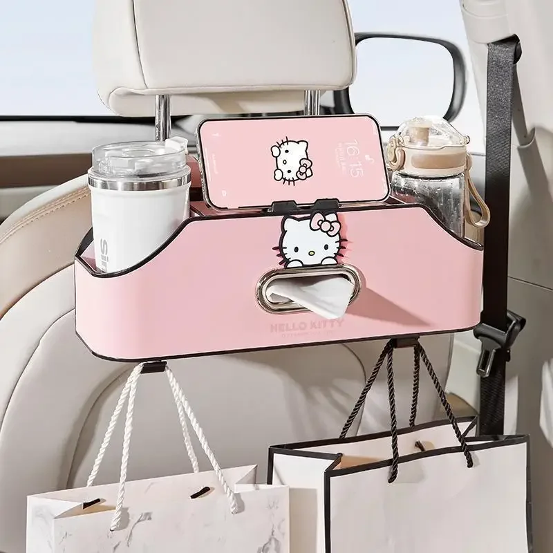 Sanrio Hello Kitty Car Seat Rack Storage Box Multifunctional Tissue Box Seat Cup Holder Large Capacity Universal Solid Cute New