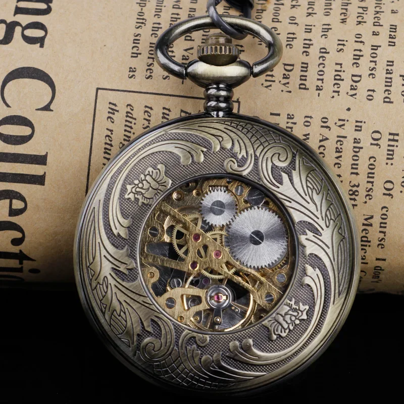 Bronze Engraved Exquisite Switzerland Red cross Hollow Hand Wind Mechanical Steampunk Pocket Watch Men's and Women Birthday Gift