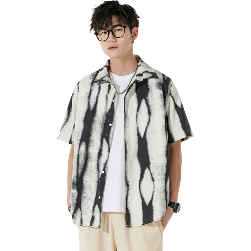 

Summer Loose Fit Quali Printed Ice Silk Casual Men's ort Sve irt Simple Trendy Streetwear HE Brand 2025 Spring Col...