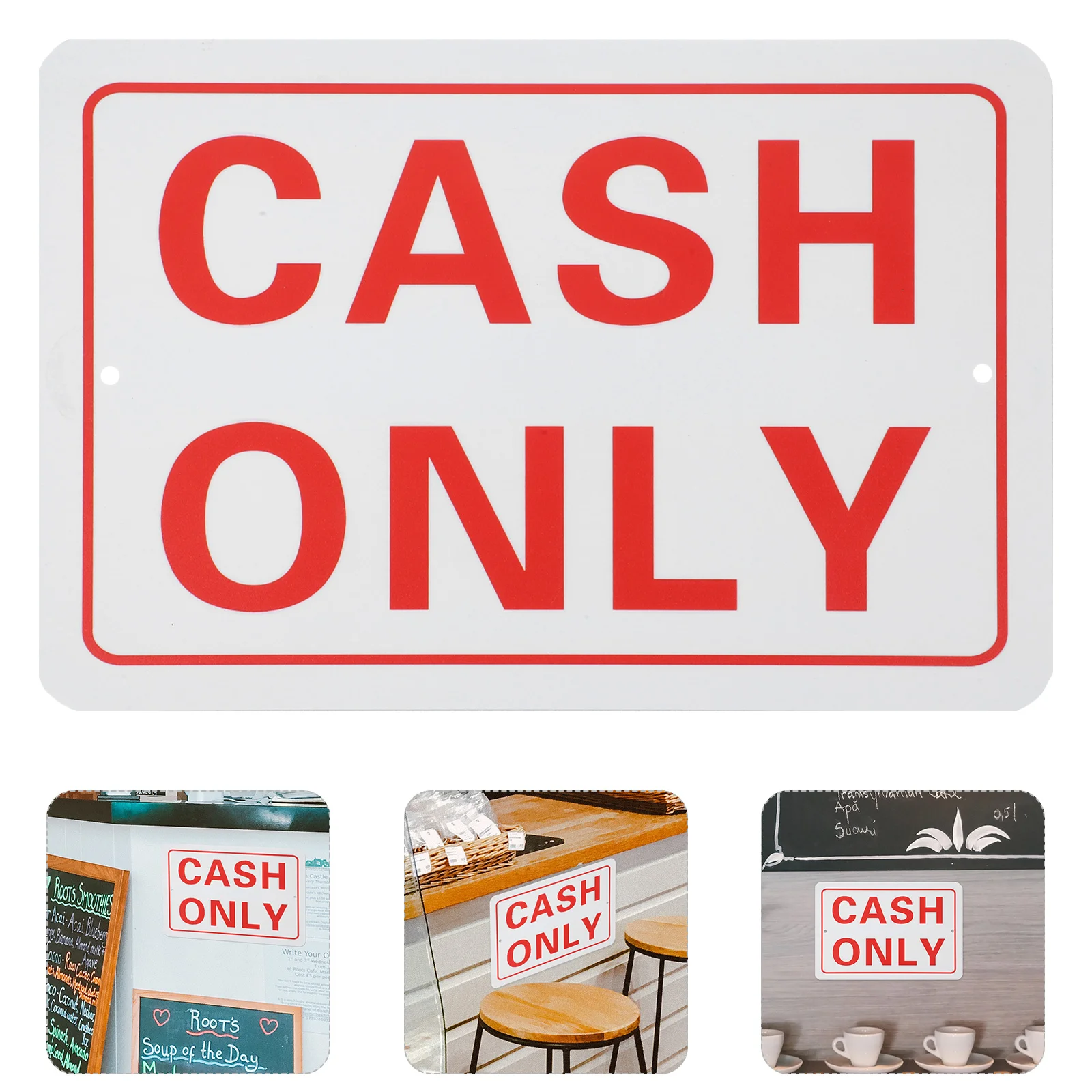Cash Only Sign 8x12 No Checks Credit Cards Accepted Cashier Business Retail Store Lightweight Pre Drilled