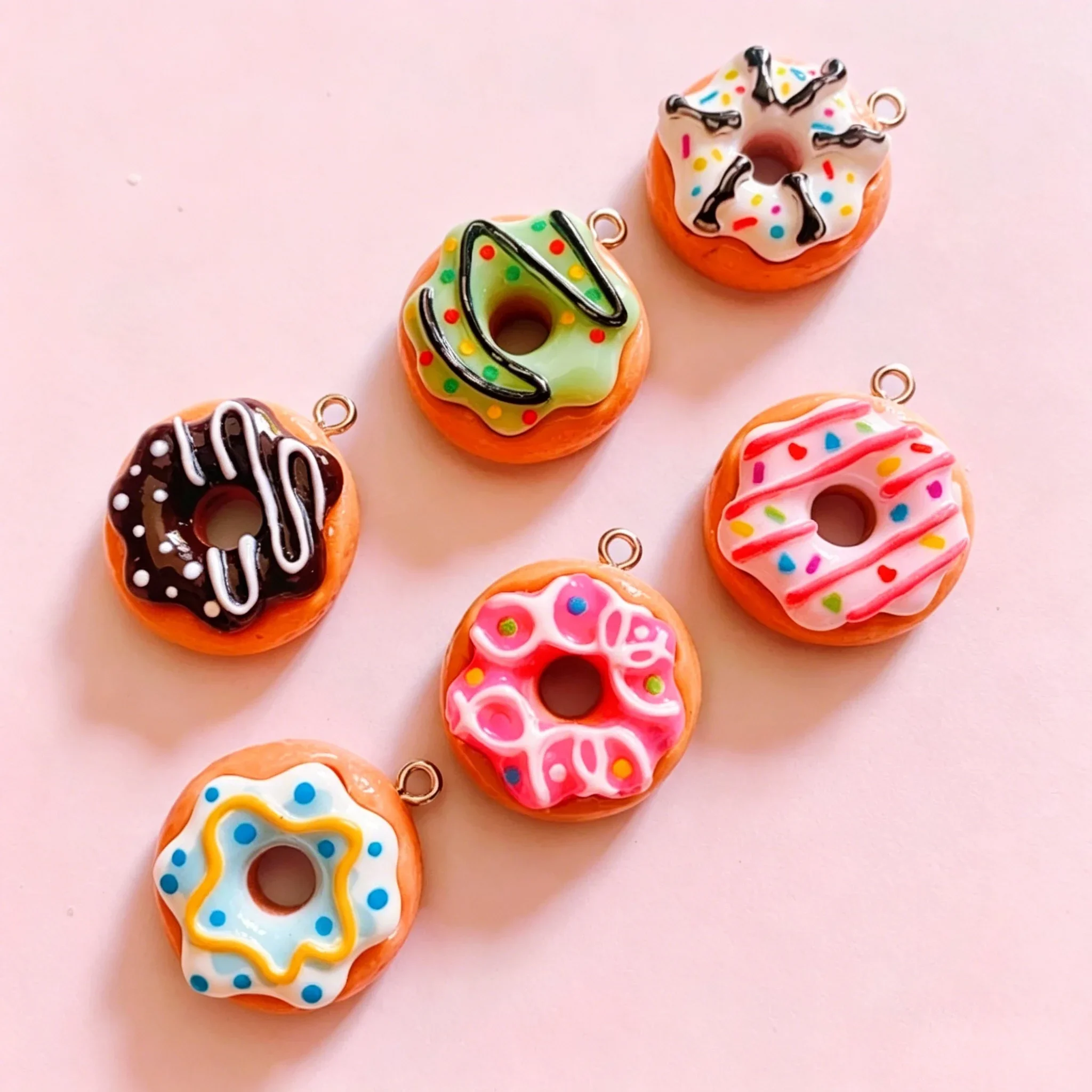 10Pcs Colorful Kawaii Doughnut Resin Charms Mini Bread Pendants DIY Craft Accessories For Earrings Necklaces Keychains