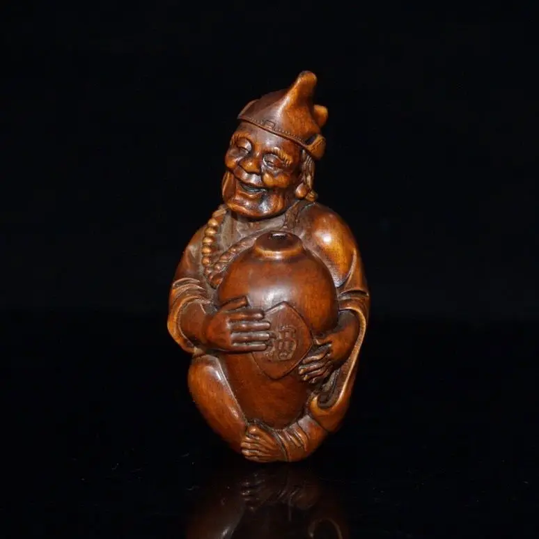 Hand Carved Wood The drunk Ji Gong monk Statue Figurine Desktop Ornaments Home Decoration Crafts Tea Pet Decor