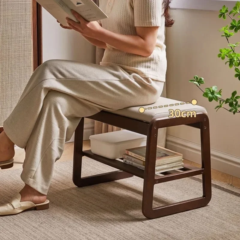All solid wood cushioned shoe changing bench, storage rack shoe wearing bench, shoe rack, high rebound sponge soft bag bench