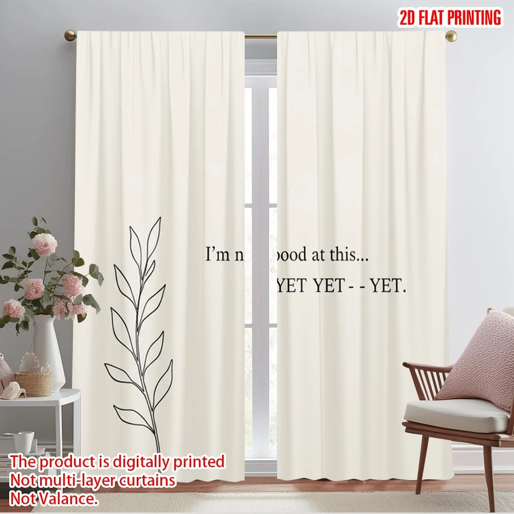 

2pcs 2D flat printing Window Curtains Minimalist Botanical Line Polyester Without Electricity All Season Party & Holiday Decor