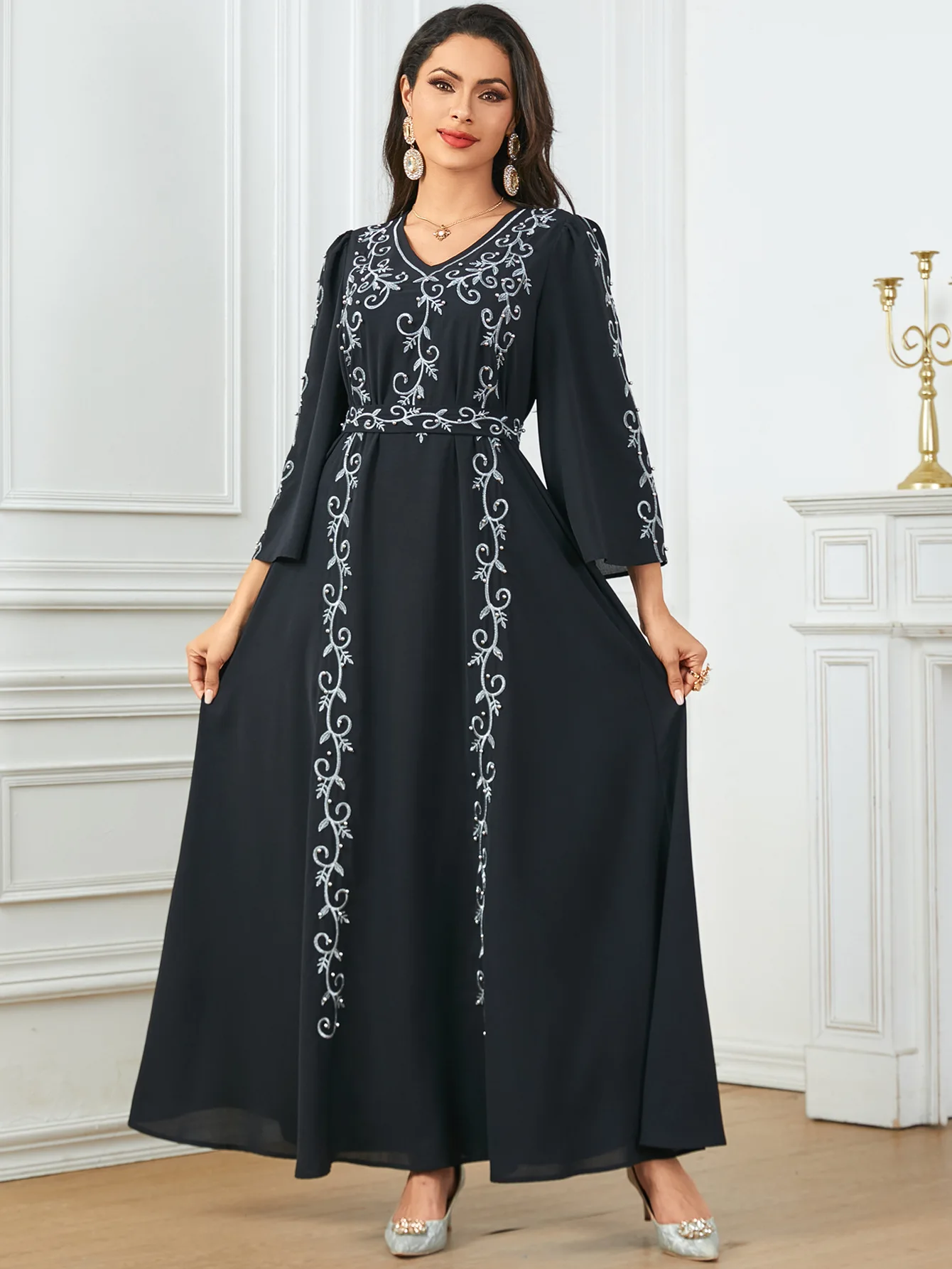 New Beaded Embroidery Abayas for Women 2025 Ramadan Eid Jalabiya Muslim Dress Dubai Kaftan Turkey Robe Caftan Islamic Clothing