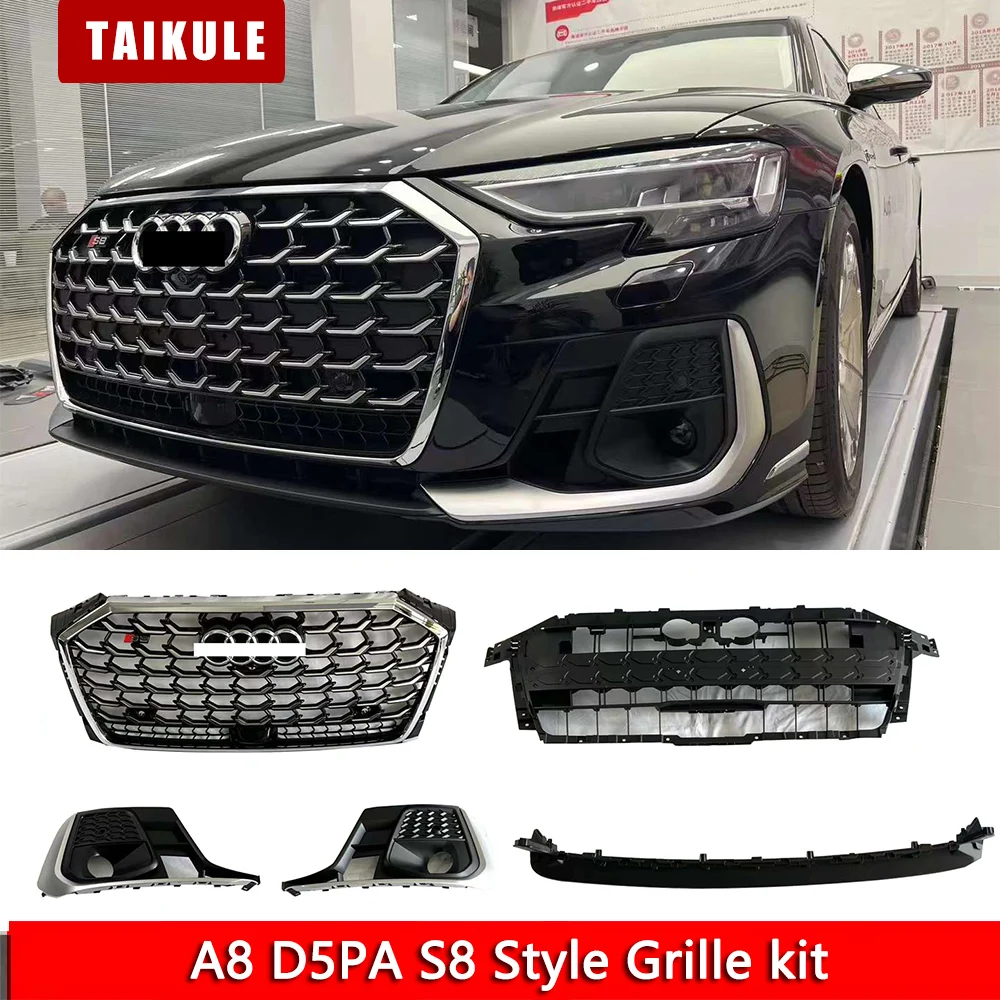 For 2023 2024 A8 D5PA Modification S8 Style Grille kit ABS Material Chorme Silver Black A8 Intake Grille S8 Fog Light Grille