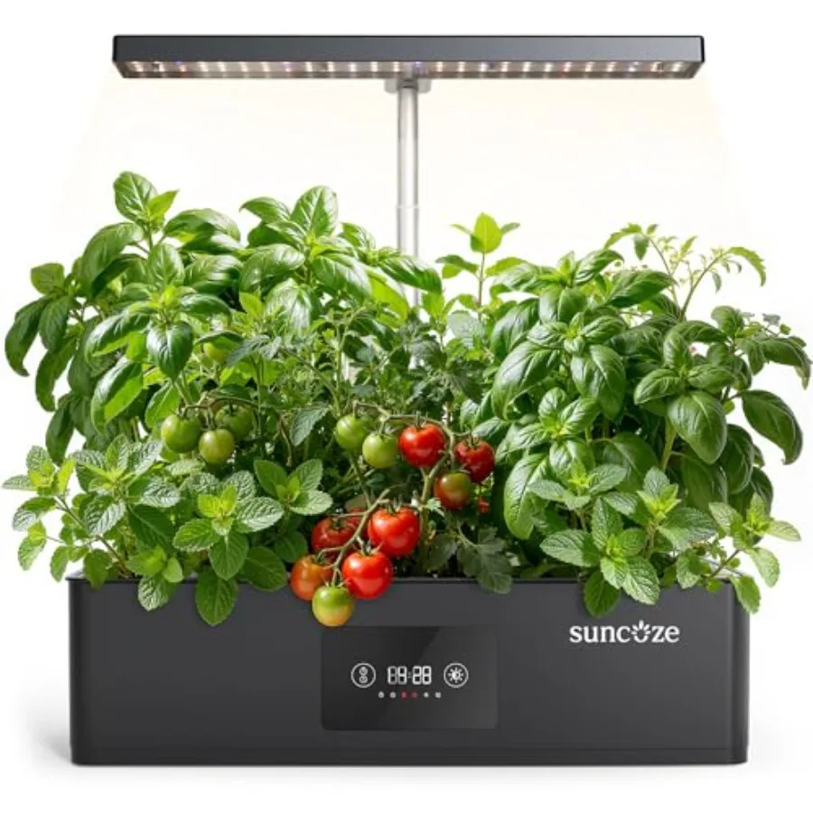 Hydroponics Growing System Kit for home kitchen use, black ABS plastic, black color, 24W dimmable grow light with timer and loc