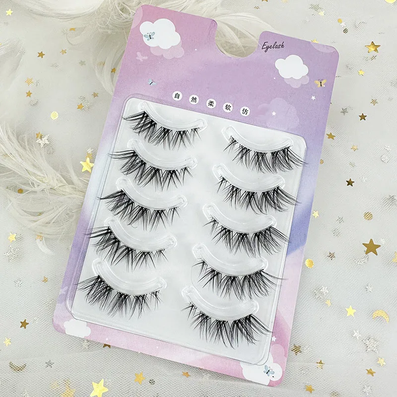 NEW HBZGTLAD 5 Pairs Cluster Lashes Extension Invisible Band Natural False Fox Eye Lashes 3D Cat Eye Faux Mink Fake Lashes