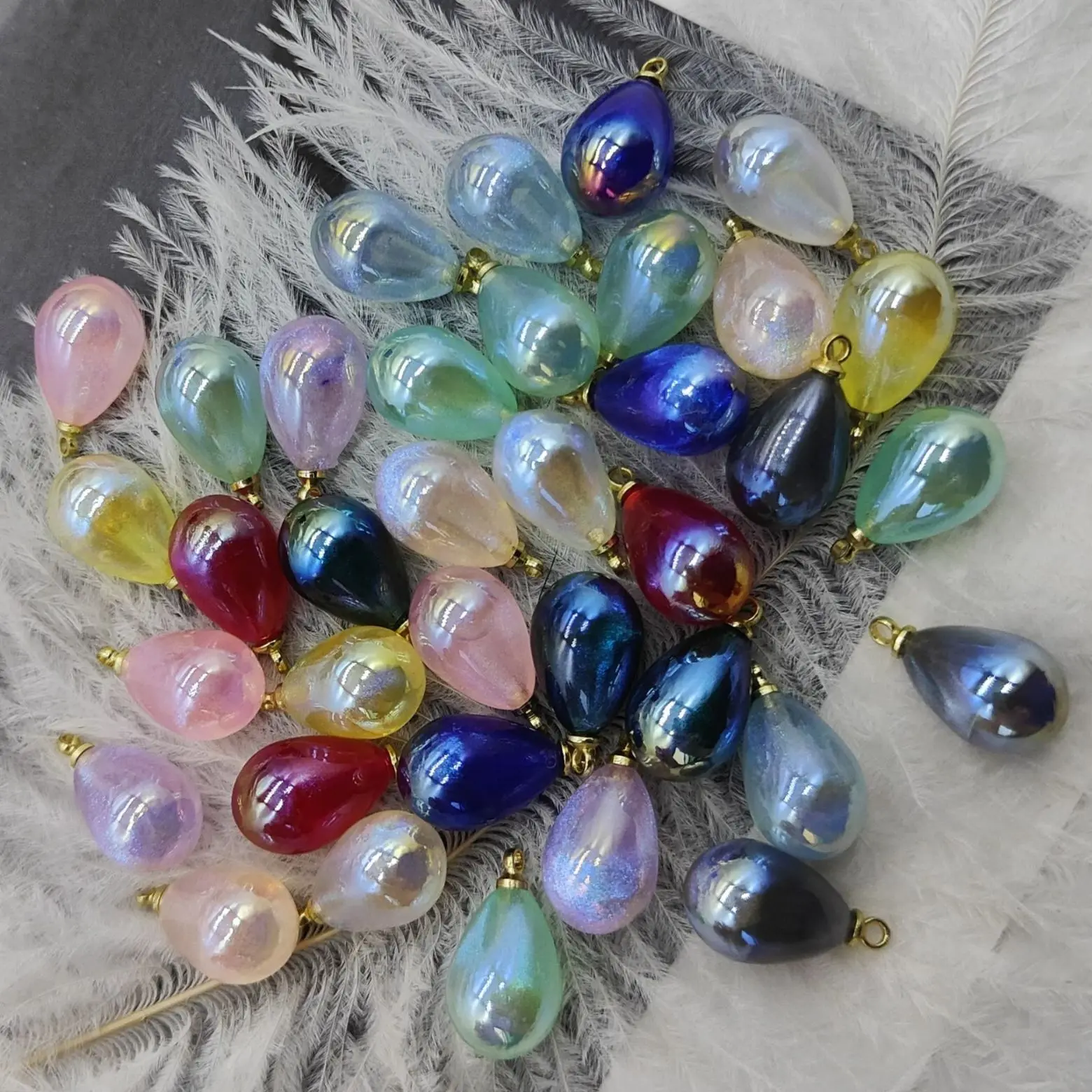 Z14 5Pcs 10mmx18mm Mini Color Sweet Elegant Mini Acrylic Pearl Water Drop Chars Beads Jewelry Making DIY Necklace Ornaments