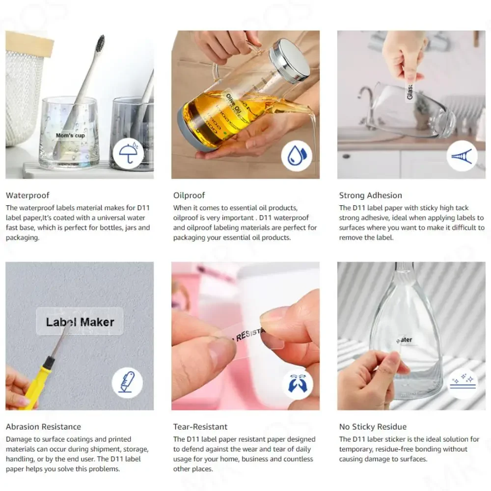Niimbot D11 D110 Mini Label Printer Paper Printing Label Waterproof Anti-Oil Price Label Pure Color Scratch-Resistant Sticker