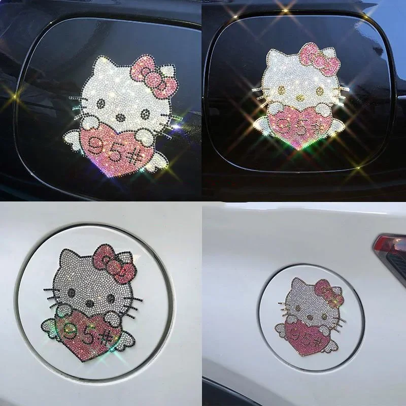 

Hello Kitty автомобильная наклейка с бриллиантовой инкрустацией, наклейка на крышку топливного бака, украшение, наклейки для автомобиля, аксессуары для мисс автомобиля, подарок на фестиваль Sanriou