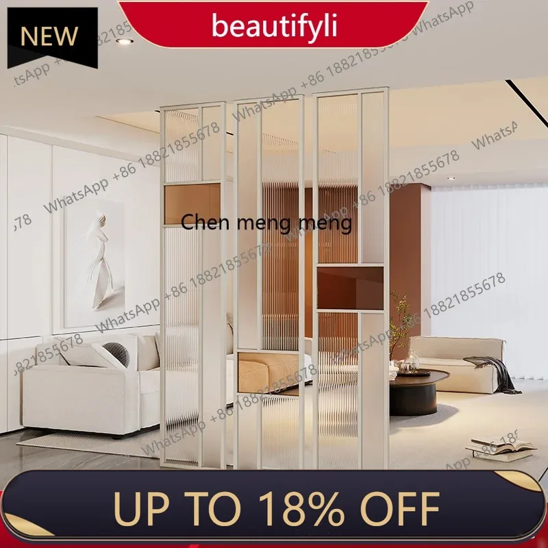 

P178 Wrought iron screen partition wall light luxury stainless steel glass living room modern simple entry hotel shelter