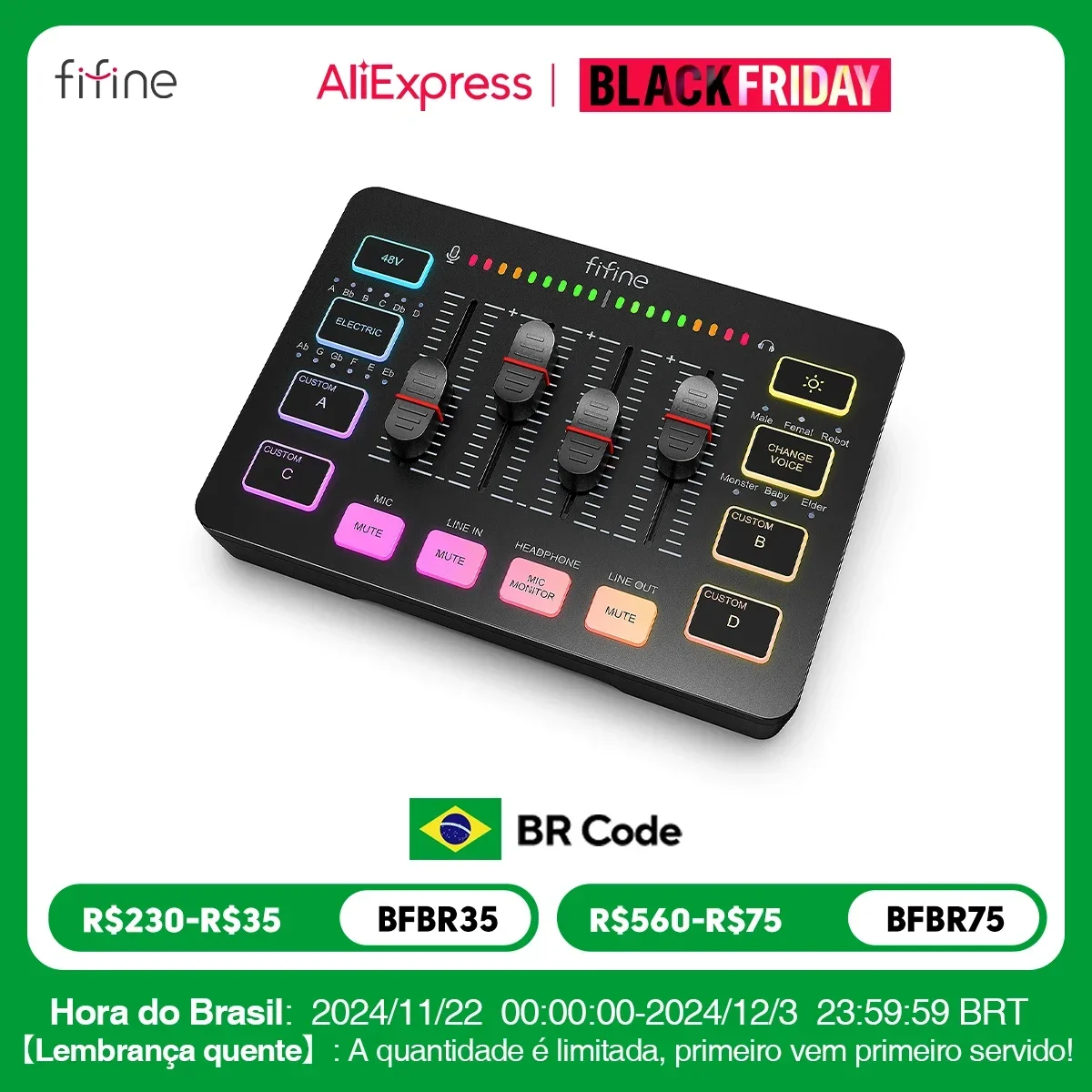 FIF INE Gaming Audio Mixer,Streaming 4-Channel RGB Mixer with XLR Microphone Interface,for Game Voice,Podcast,AmpliGame SC3