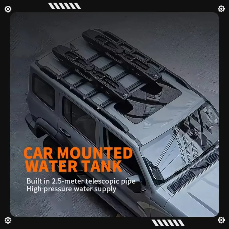 Roof Mounted Water Tank, 26L 7Gal 85 PSI Pressurized Camping Shower with Spray Gun for Car Washing SUV and Caravan, 160x30cm