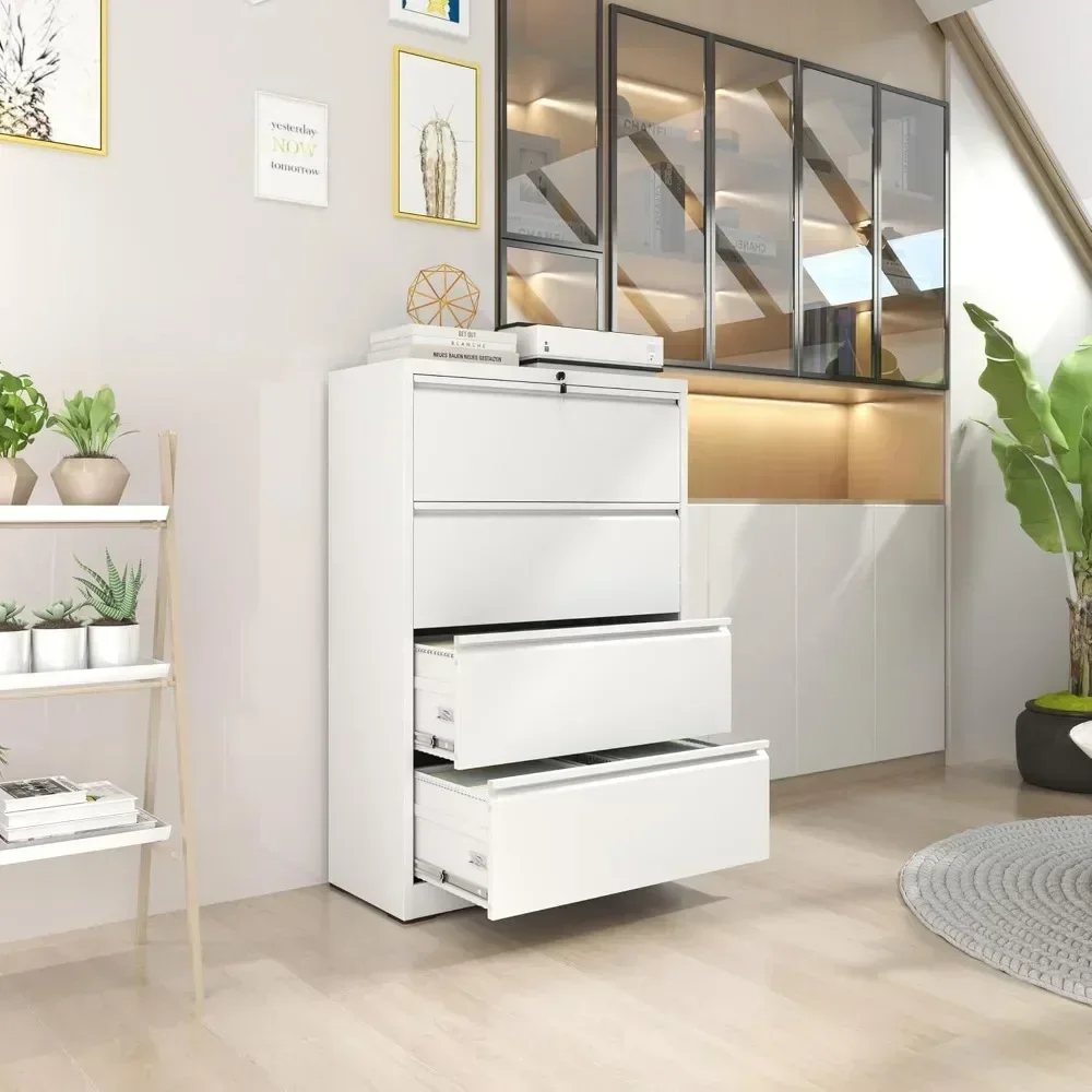 خزائن الملفات الجانبية المعدنية مع قفل، 4 خزائن الملفات ذات الأدراج للمكتب المنزلي، خزائن التخزين لتعليق رسائل الملفات