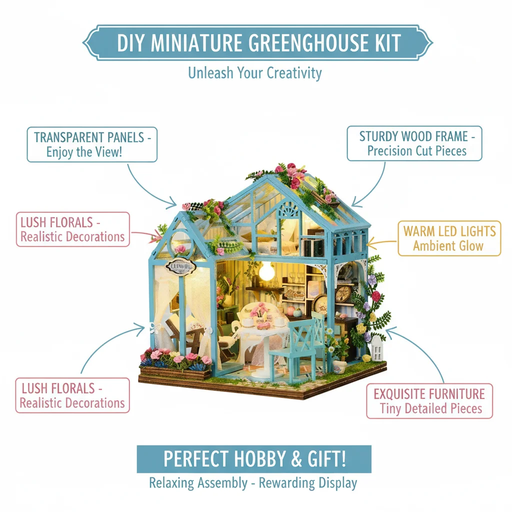 مجموعة بناء مصغرة لبيت الدمى الخشبي DIY مع أثاث ديكور منزلي هدية للأصدقاء #4