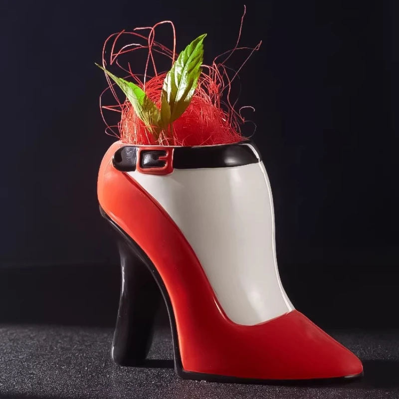 Creative red high-heeled shoe shaped wine glass 490ml women's ceramic cocktail glass decorative wine set bar party decoration