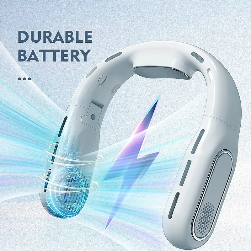 Ventilador de cuello colgante plegable portátil, aire acondicionado eléctrico de refrigeración con pantalla Led, batería de larga duración, silencioso, para exteriores, 3000mAh