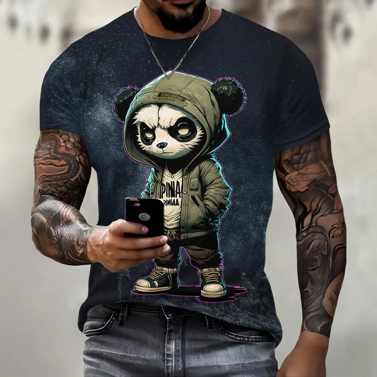 Funny 3D Panda Print T Shirt For Men Street Trend Harajuku Pullover Casual O-neck Short Sleeve T-Shirt Fashion Loose Summer Tops