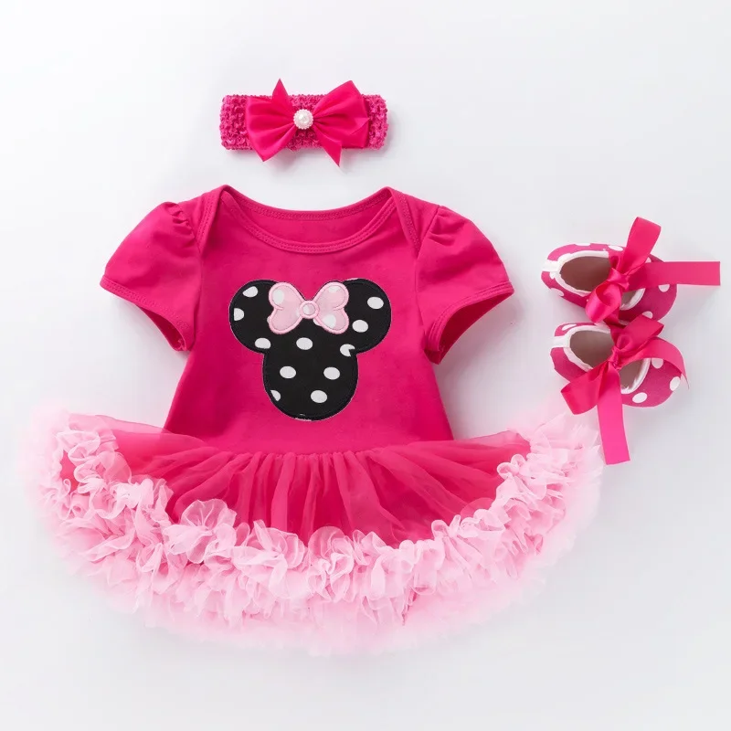 3pcs Disney Summer Miinie cotton rompers new girl baby  short-sleeved robe suit 0-2 years old baby crawling suit rompers