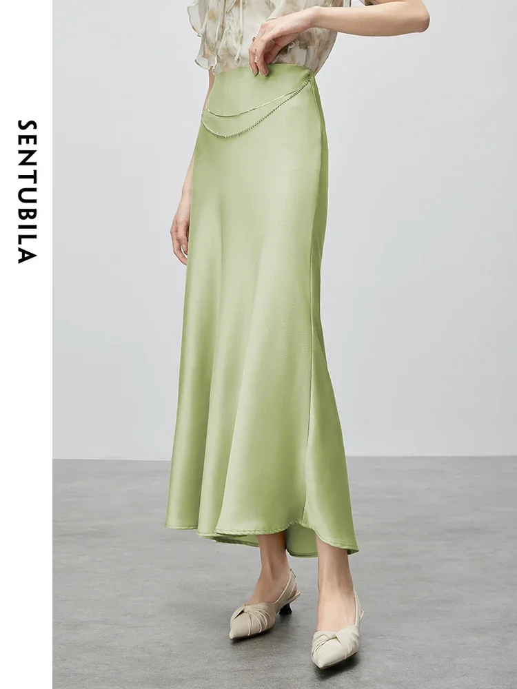 SENTUBILA Elegant Maxi Skirt Women 2025 Spring Summer Solid Simple Comfort Elastic Waist Long Skirts Woman Clothing 142Q55051