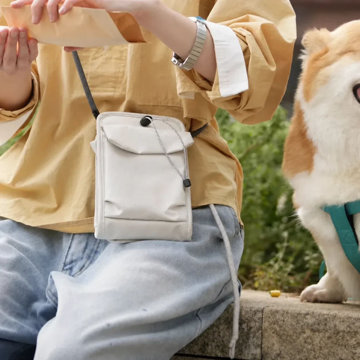 Mehrfach-Taschen-Akkordeon-EDC-Slingbag mit Kordelzugverschluss, leichte Reise-Handytasche – Detail 6