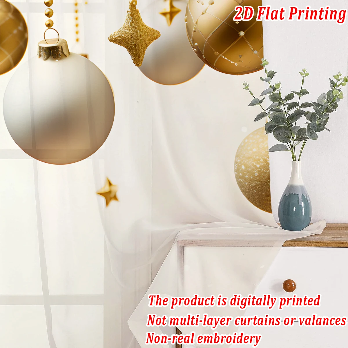 ستارة شفافة مطبوعة مسطحة لعيد الميلاد مع زخارف حلوى عيد الميلاد الفاخرة، لغرفة المعيشة وغرفة النوم والنوافذ وديكور أجواء الحفلات